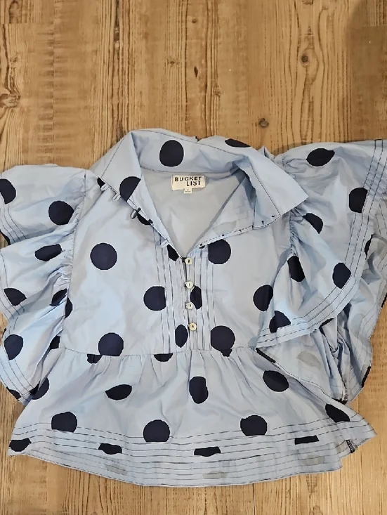 BUCKETLIST Light Blue Blouse with Navy Polka Dots - Picture 3 of 5